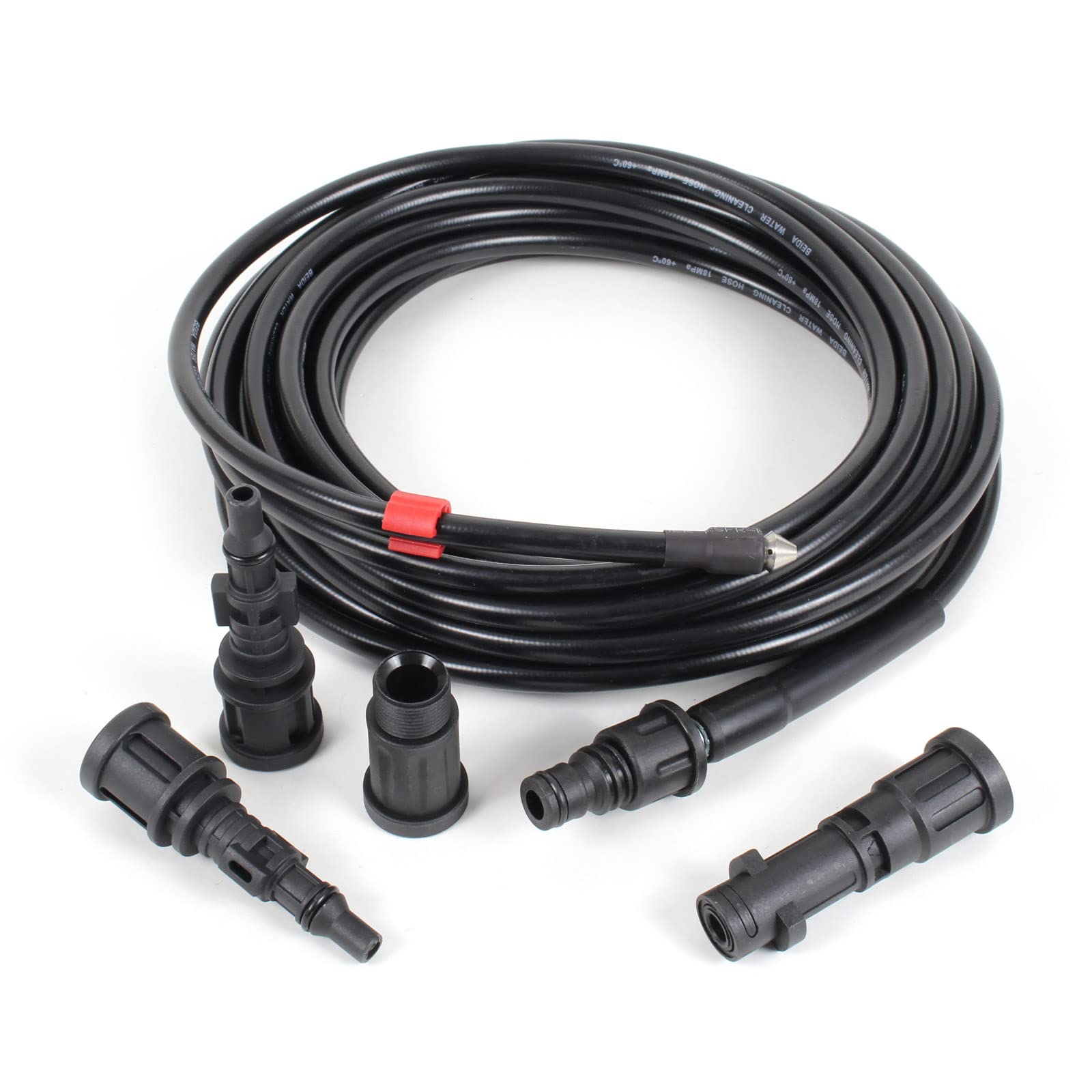 Wiltec Rohrreinigungsschlauch 20m Abflussreiniger inkl. 4 Adapter für Hochdruckreiniger 160bar