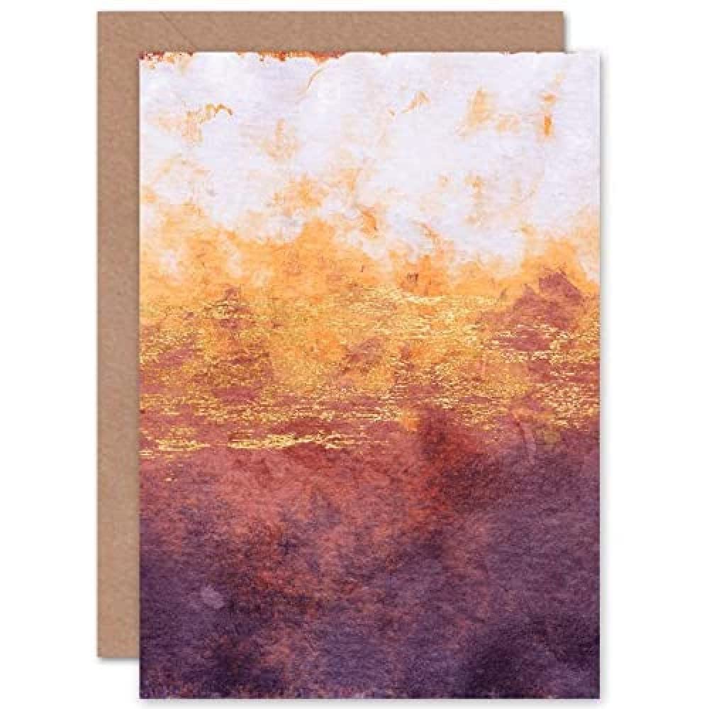 Wee Blue Coo Purple Yellow Gold Watercolour Abstract Greeting Card With Envelope Inside Premium Quality