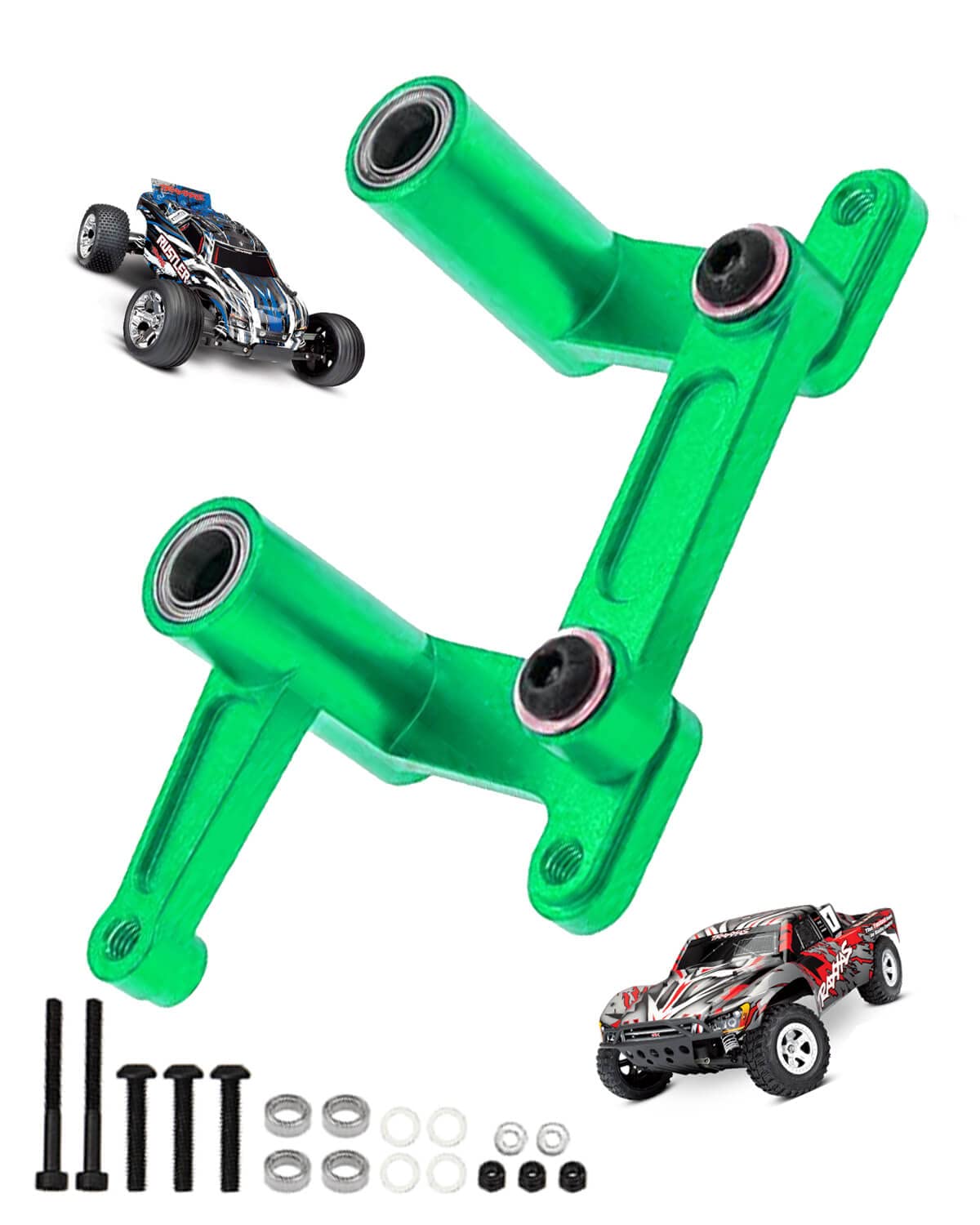 hopsupRCAlloy Steering Bellcranks Drag Link with Ball Bearings Upgrades Parts for 1/10 Slash VXL 2WD/Rustler VXL 2WD/Bandit VXL 2WD,Ford F-150 Raptor RC Car,Replace 3743,Green