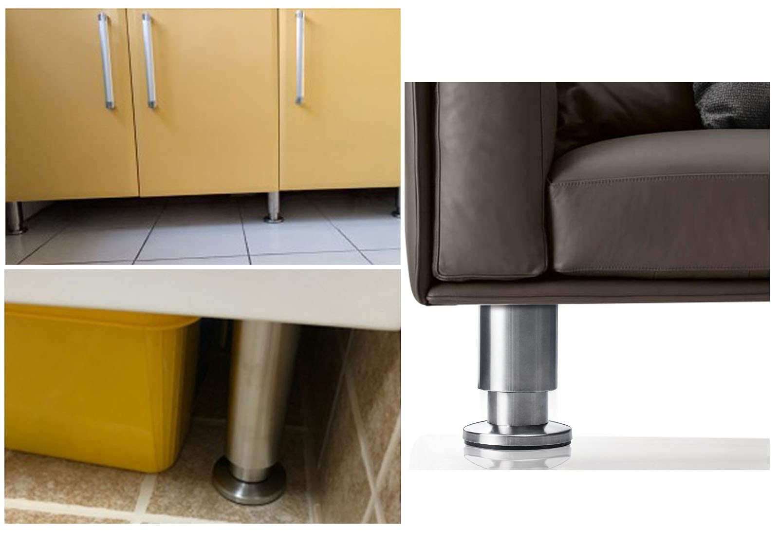 4 piedini regolabili moderni in acciaio inox per mobili, resistenti, per tavolino/armadio/divano, gambe di supporto per tavolino da caffè/mobile TV (dimensioni: 400 mm)