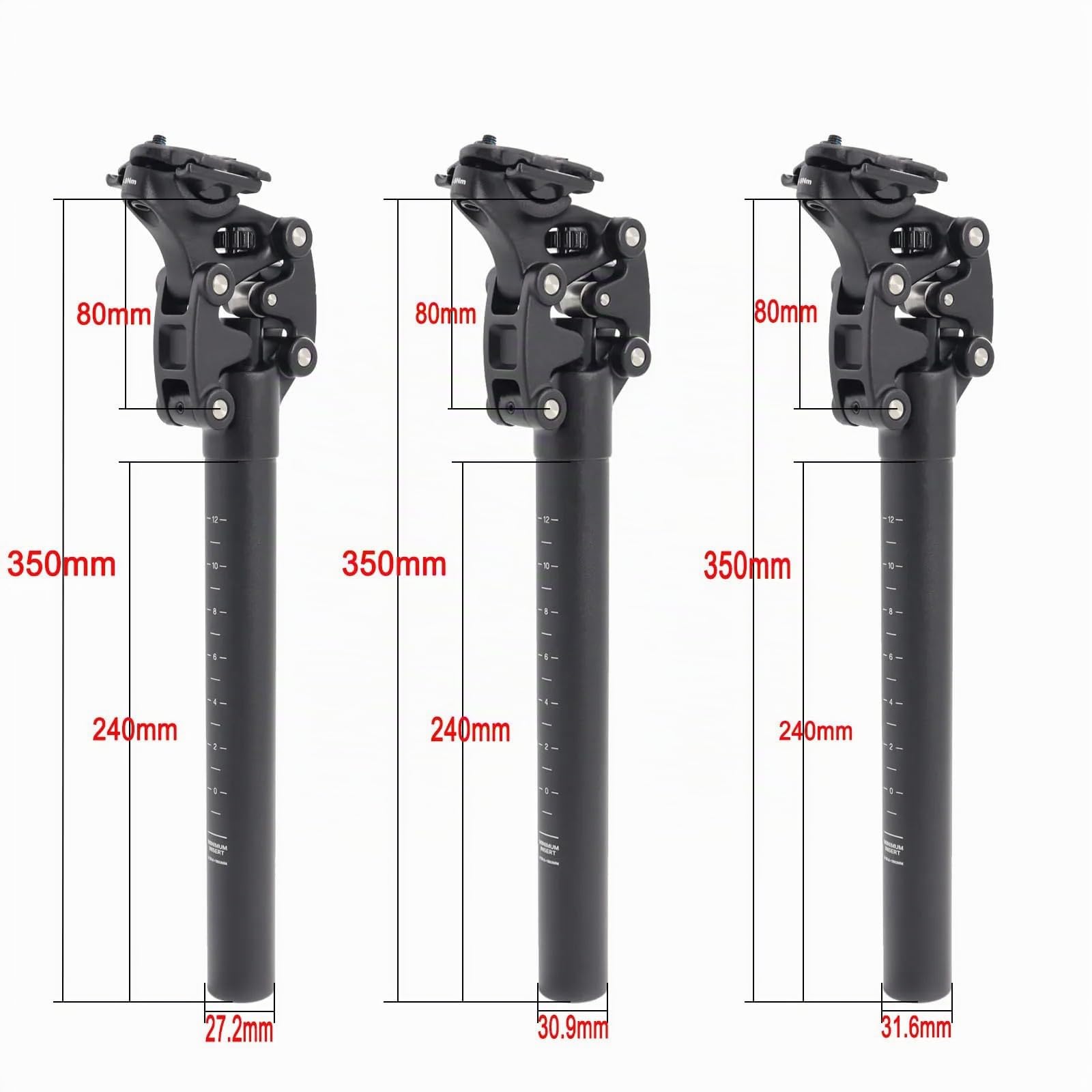 Fahrrad Hydraulik Sattelstütze, Fahrradsattel Stoßdämpfer 27.2/30.9/31.6 350 mm, leichte Sattelstütze gefedert Aluminiumlegierung, für Mountainbike, Trekkingrad und Citybike