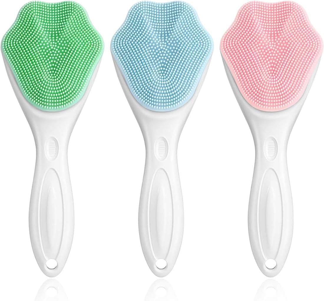 GGUFAY Pack of 3 silicone brushes for facial cleansing with handle, facial cleanser, peeling, facial cleansing, pore facial cleansing brush for all skin types
