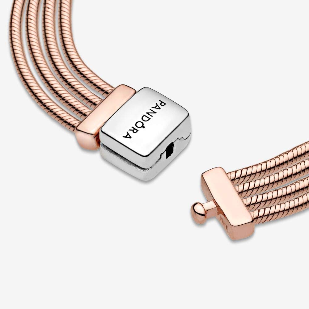 PANDORA Reflexions Pulsera de cadenas de serpiente múltiples de plata de ley y chapada en oro rosa de 14 quilates