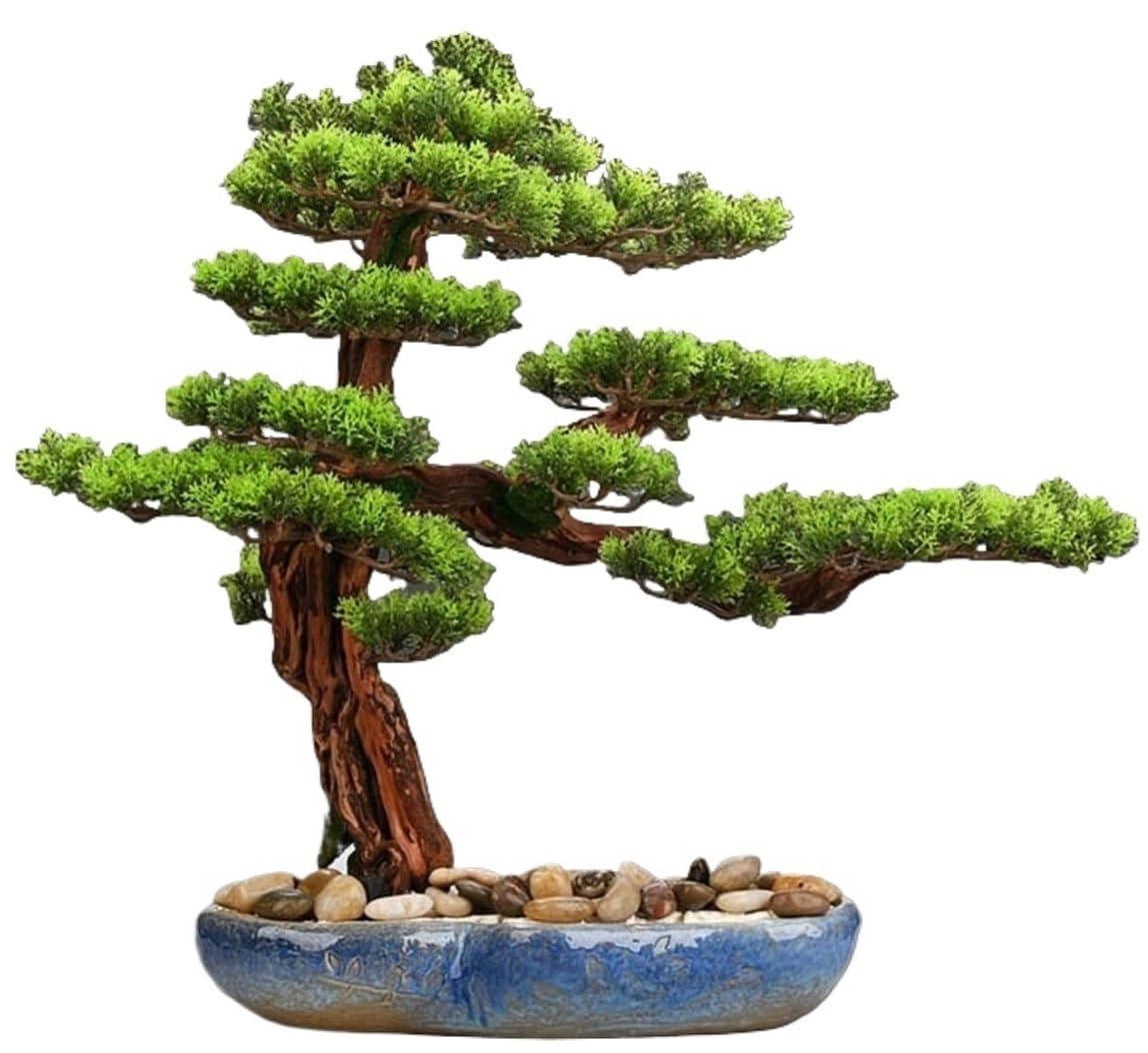 IUokLU Artificial Plants, Indoor Artificial Plants Potted Faux Bonsai with Blue Ceramic Flower Pot Simulation Garden Fake Plant