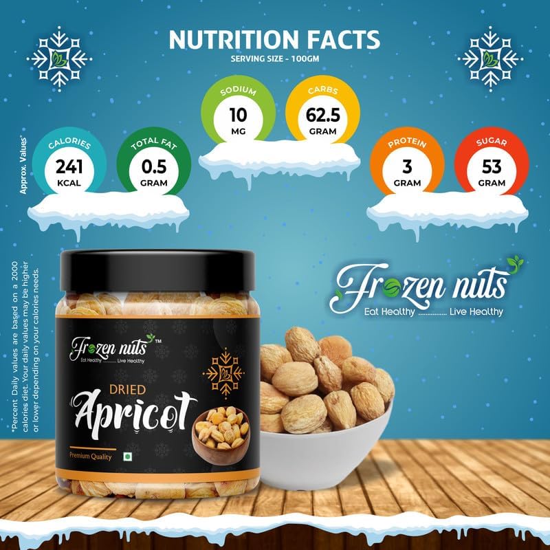 Image of FROZEN NUTS Apricot Dry Fruits 500 Gram Pack | Sun Dried Jardalu Badam BOR Khumani | Vegan, Sun Dried Apricots | Add in Your Healthy Recipes | Dry Fruit