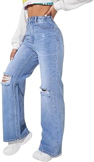 FW JEANS Women’s High Waist Ripped Straight Leg Jeans – Distressed Denim Casual Vintage Loose Fit High Rise Denim Pants fo... Price In India