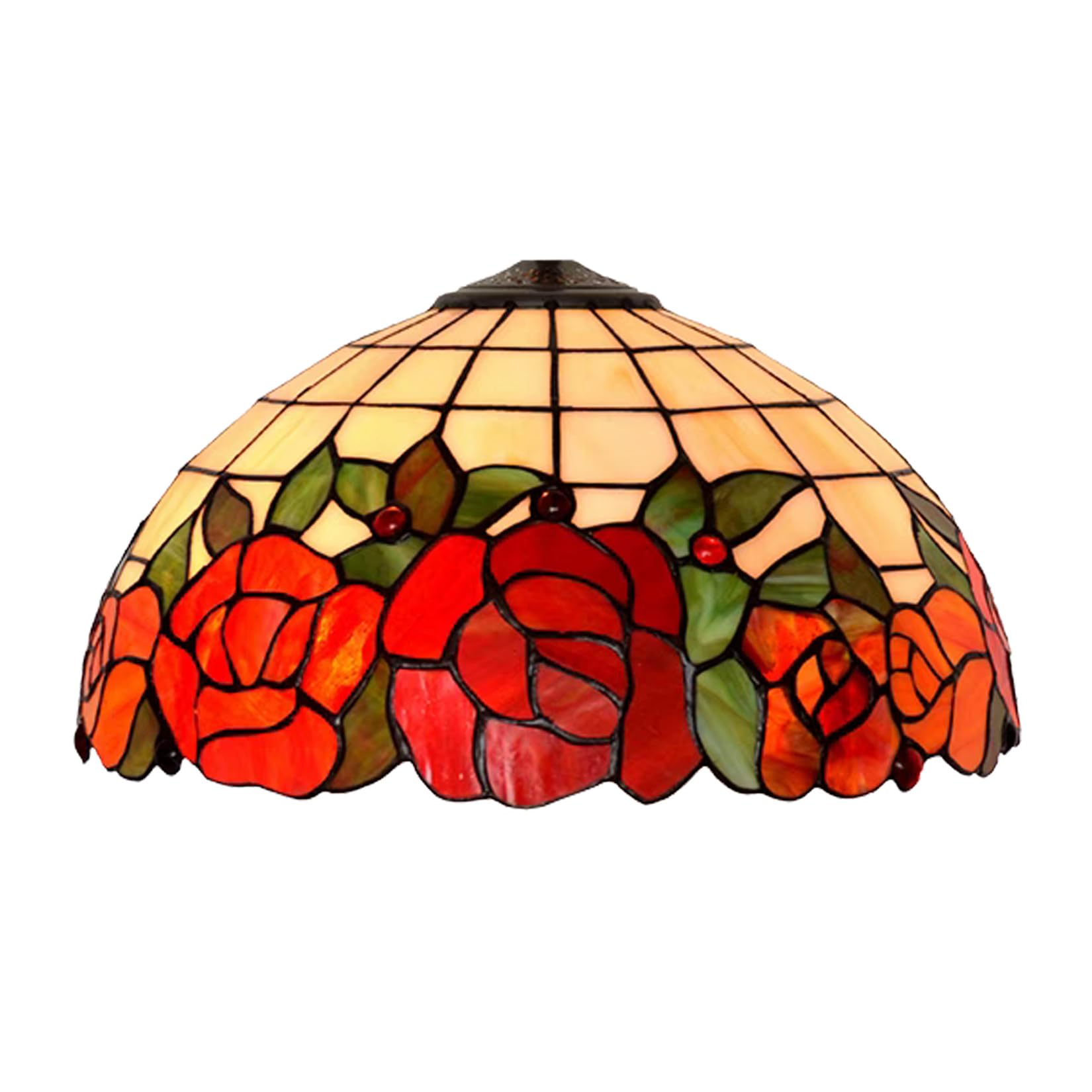 SaryEdge 16-Inch Tiffany Style Lampshades Replacement with Cap, Mediterranean Red Rose Stained Glass Lamp Shade Only for Floor Lamps Table Lamps Pendant Lamps，，