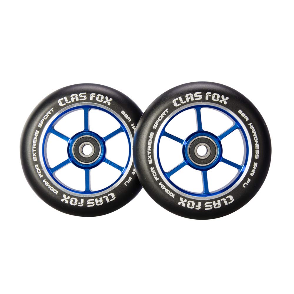 Pro Stunt Scooter Wheels 100mm One Pair with ABEC-9 Bearings CNC Metal Core(2pcs) (Black-blue)