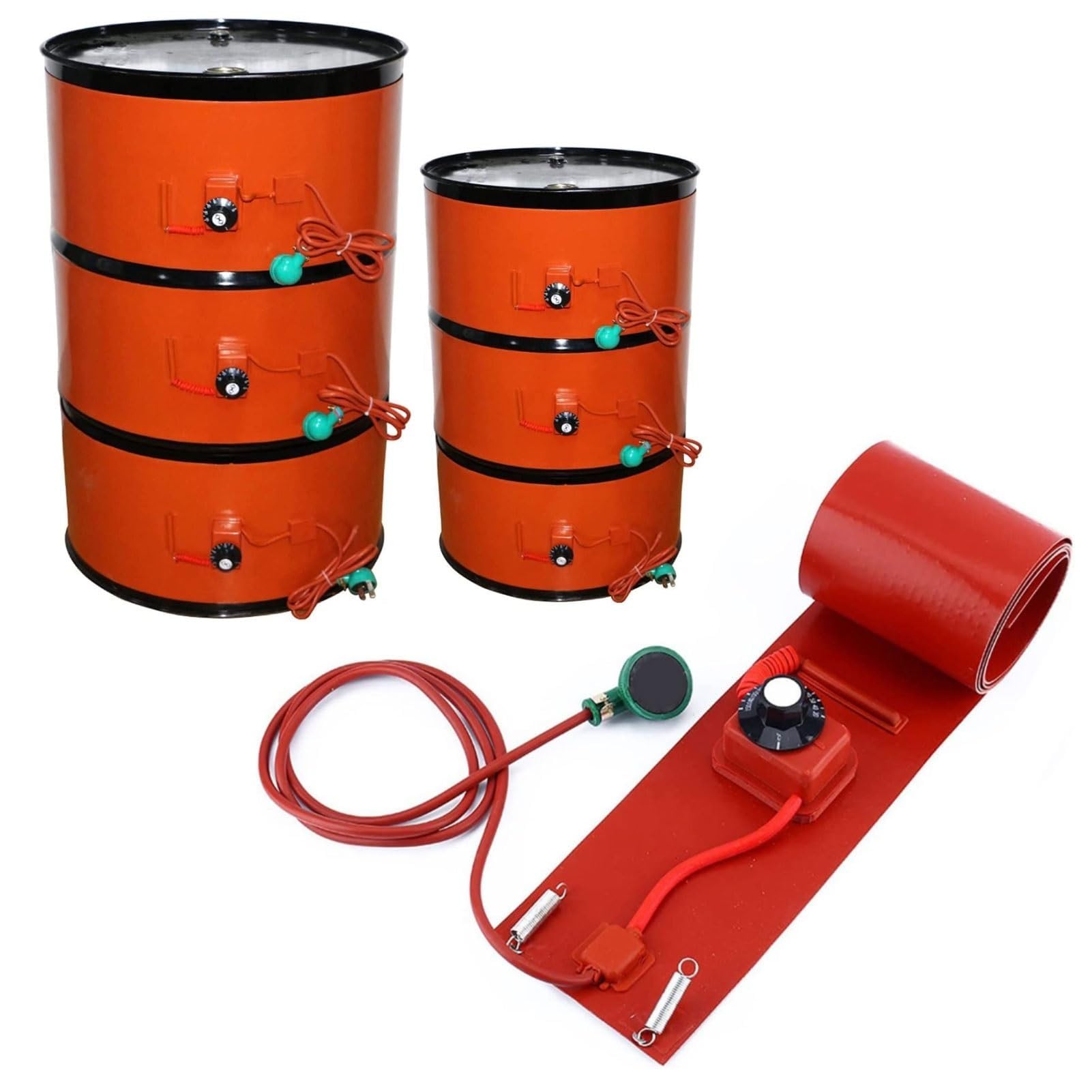 Grzejniki do metalowych beczek, 55 galonów Metalowa taśma grzewcza do wiadra/beczki, silikonowa mata grzewcza, z regulowanym termostatem 30 ℃ do 150 ℃ (200 l 174 x 12,5 cm)
