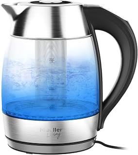 Mueller Living 1.8L Electric Glass Kettle with Smart Handle LED Display | Automatic Shutoff | Cordless | Borosilicate Glass | BPA Free
