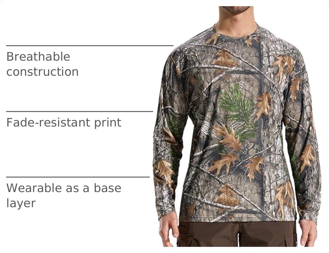 LOOGU Men's Camo Shirt Lightweight Turkey Hunting Shirt Camouflage Shirts for Men Long Sleeve Shirt