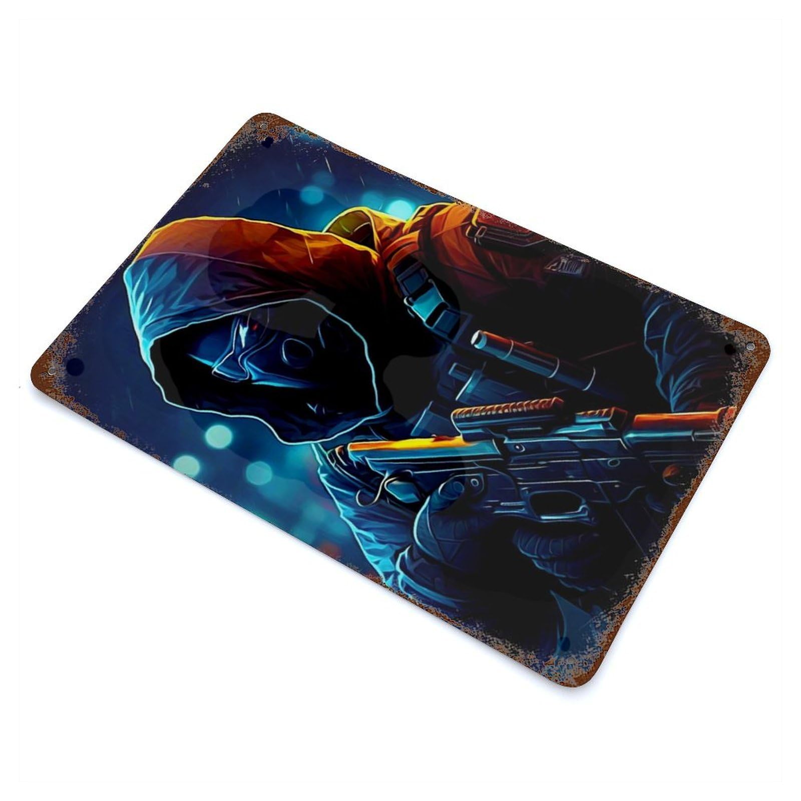 Garage Style Fantasy Soldier Weathered Tin Sign 11.8"x7.9", Classic Wall Plaque for Bar And Workshop
