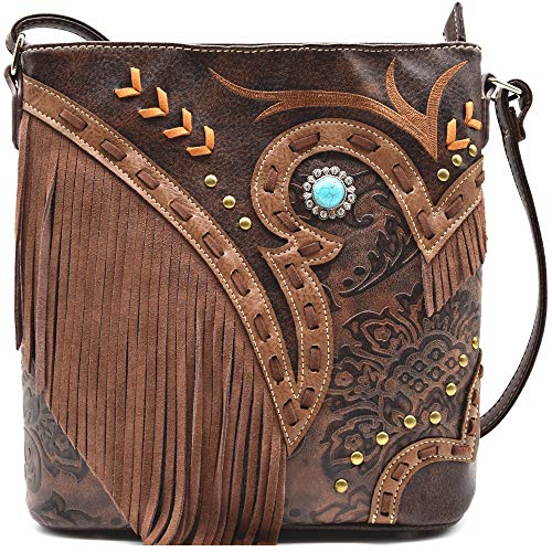 Western Cowgirl Fashion Style Leather Fringe Crossbody Handbags Women Purse Country Everyday Shoulder Bag