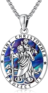 925 Sterling Silver St Michael/St Christopher/St Benedict/Saint Jude//Virgin Mary Miraculous Medal Jesus Cross Pendant Necklace for Men Women Saint Locket Necklace That Holds Pictures Religious Amulets