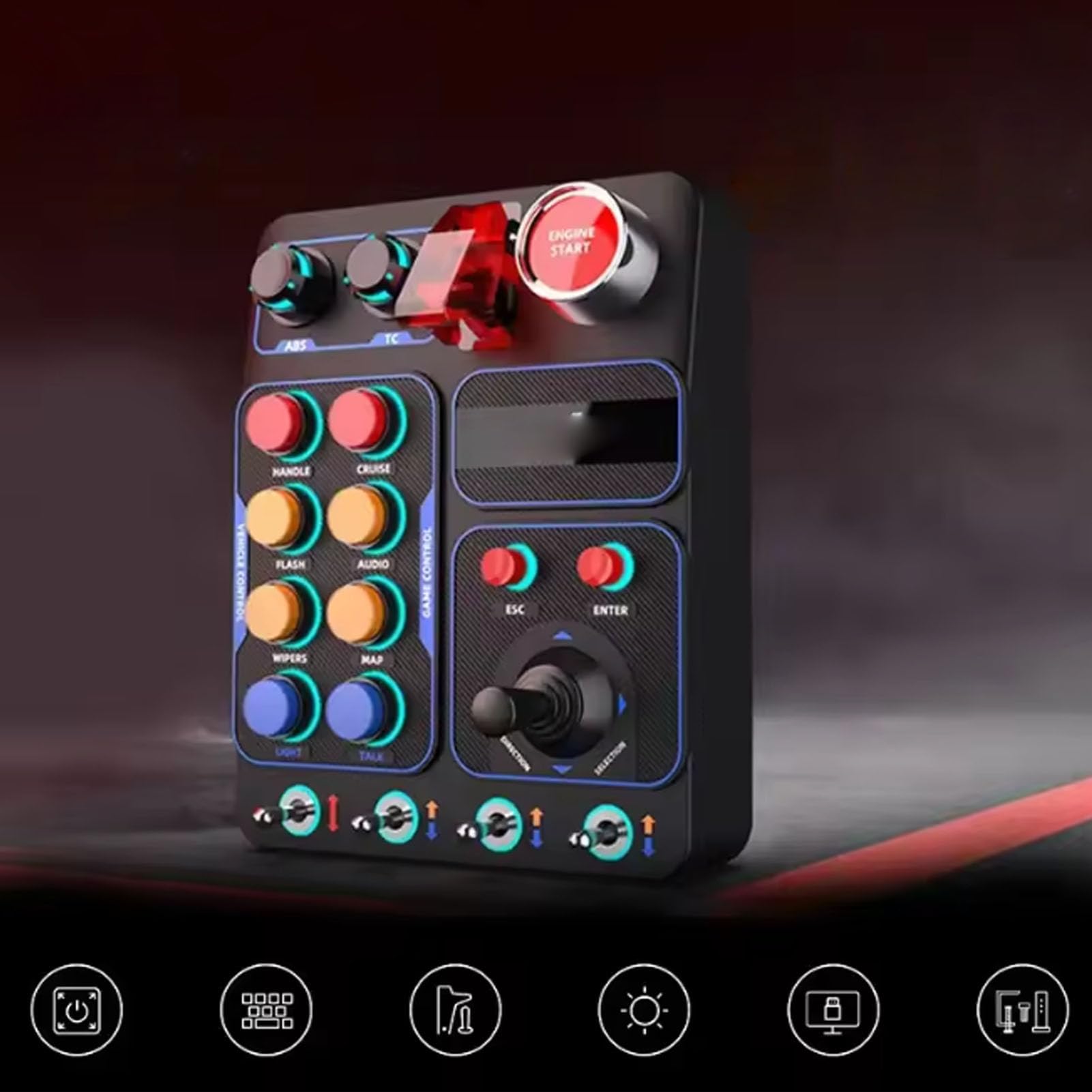 Dpofirs Simulatore di Gara Central Control Box Racing RGB Retroilluminato Controller di Gioco per PC per Assetto Corsa IRacing Project CARS Euro Truck Simulator 2 Cavo USB