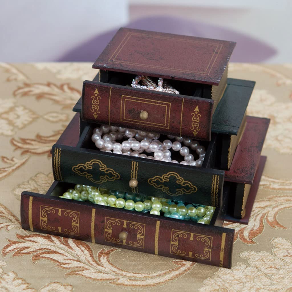 Ohrring-Aufbewahrungsbox Retro Schmuckkasten Schmuck Organizer Box, Holzschmuck Organizer 3 Layer Speicheranzeigekasten mit Schubladen for Frauen Geschenk Schmuck-Organizer, GOOPEEG