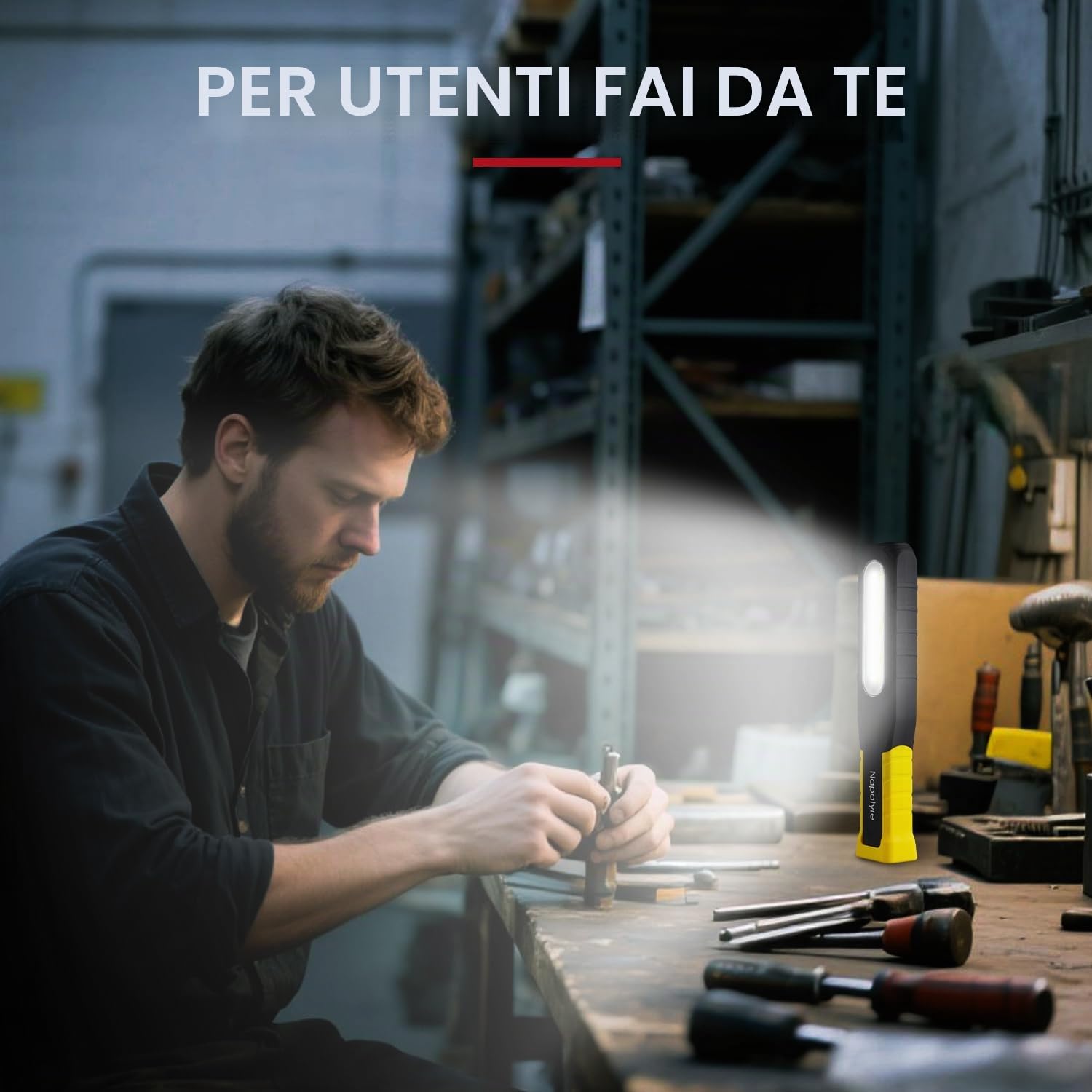 Lampada da Lavoro LED Ricaricabile, 6000 mAh Lampada di Ispezione con Magneti e Ganci, 5 Modalit 1000 Lumen Portatile Torcia da Lavoro per Riparazione Auto/Campeggio/Emergenza