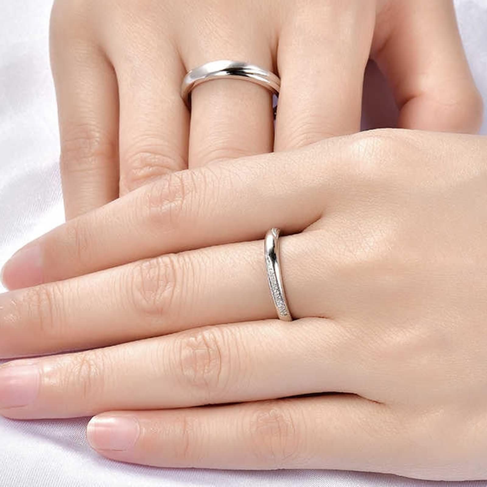 Para obrączek ślubnych z białego złota 375/585/750, proste okrągłe z diamentem 0,07 karata, srebro pierścionek zaręczynowy dla kobiet i mężczyzn