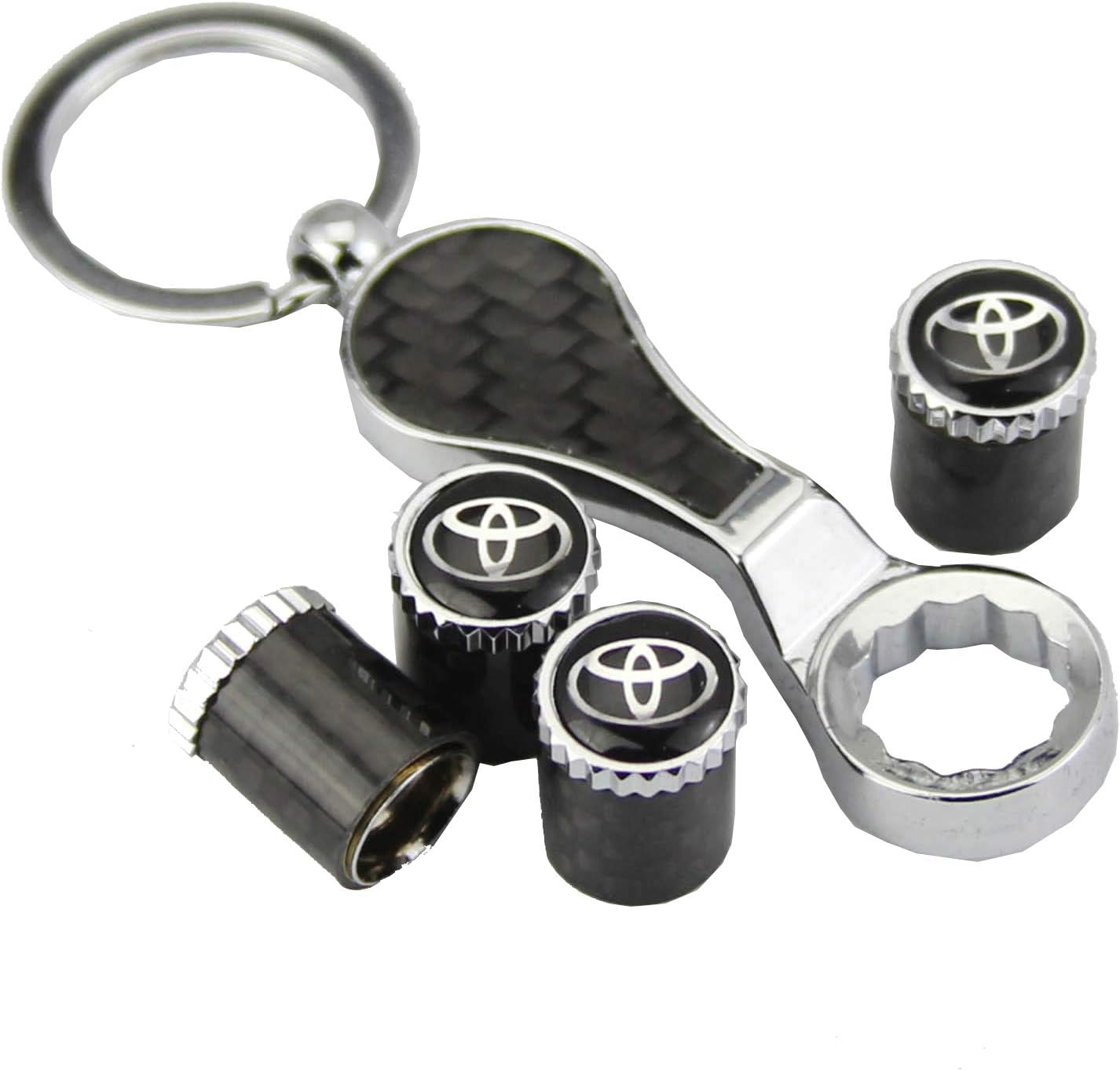 yunming Carbon Fiber Anti-Theft Auto Car Wheel Tire Air Valve Caps Stem Cover fit for Toyota