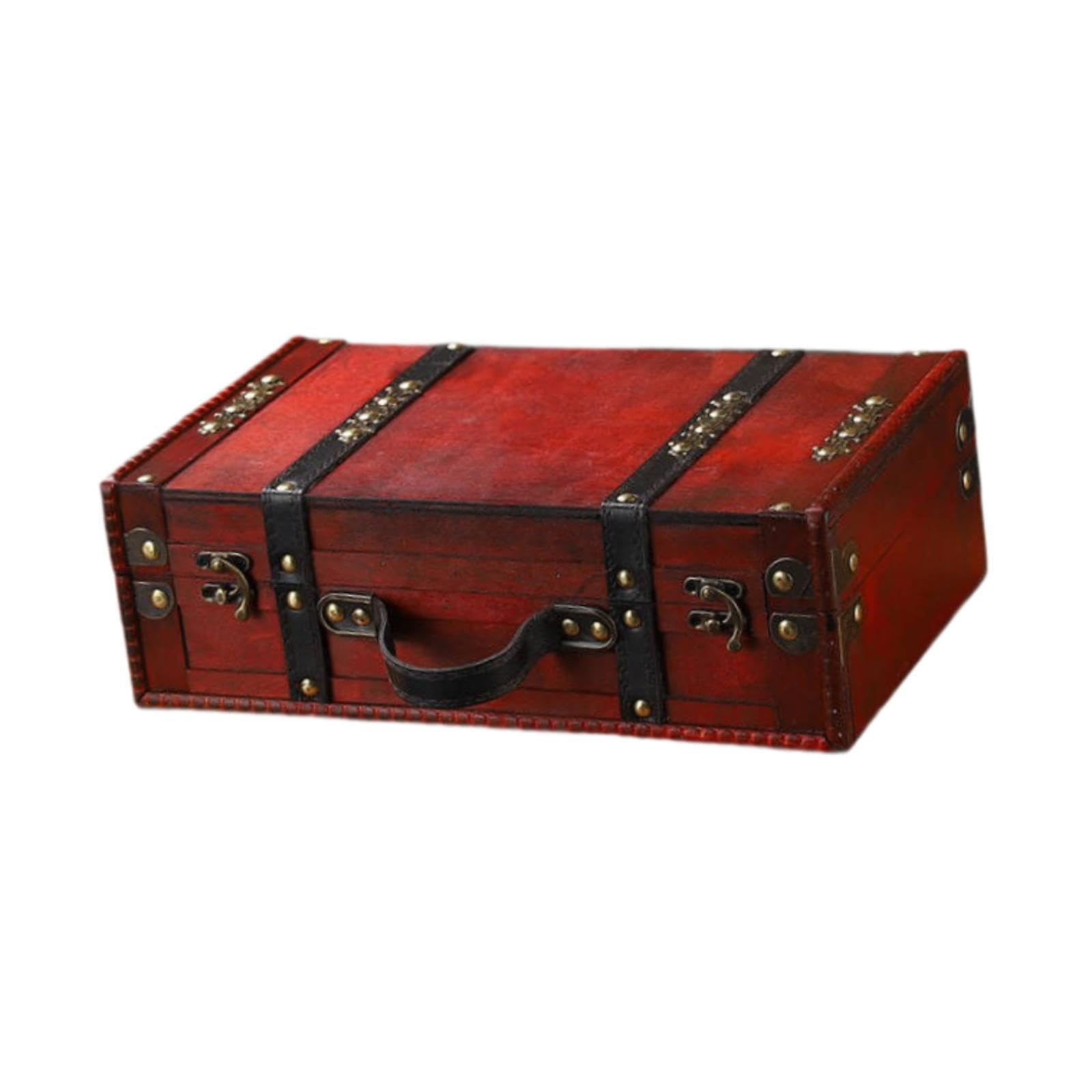 Vintage Suitcase Retro Ornaments Suitcase Wood Chest for Home Birthday Women Red|Travel| Luggage-image-21