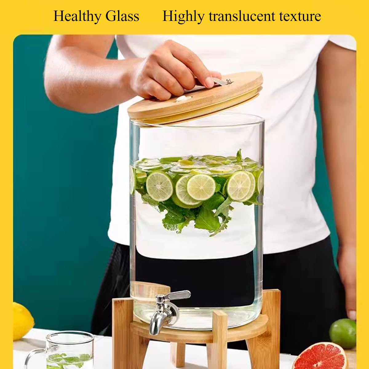 BTZHY Drink Dispenser, Commercial Glass Jar Drinks Dispenser with Stainless Steel Punch Dispenser | Drink Pitcher with Spout | Stainless Steel(15L)