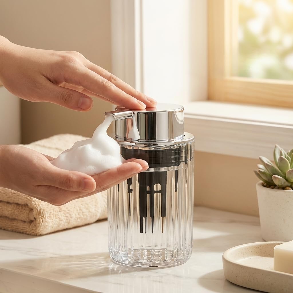 Dispensador de jabón de manos espumoso transparente, botella de bomba recargable, recipiente de espuma delicada para cocina, baño, champú, jabón, aceite esencial