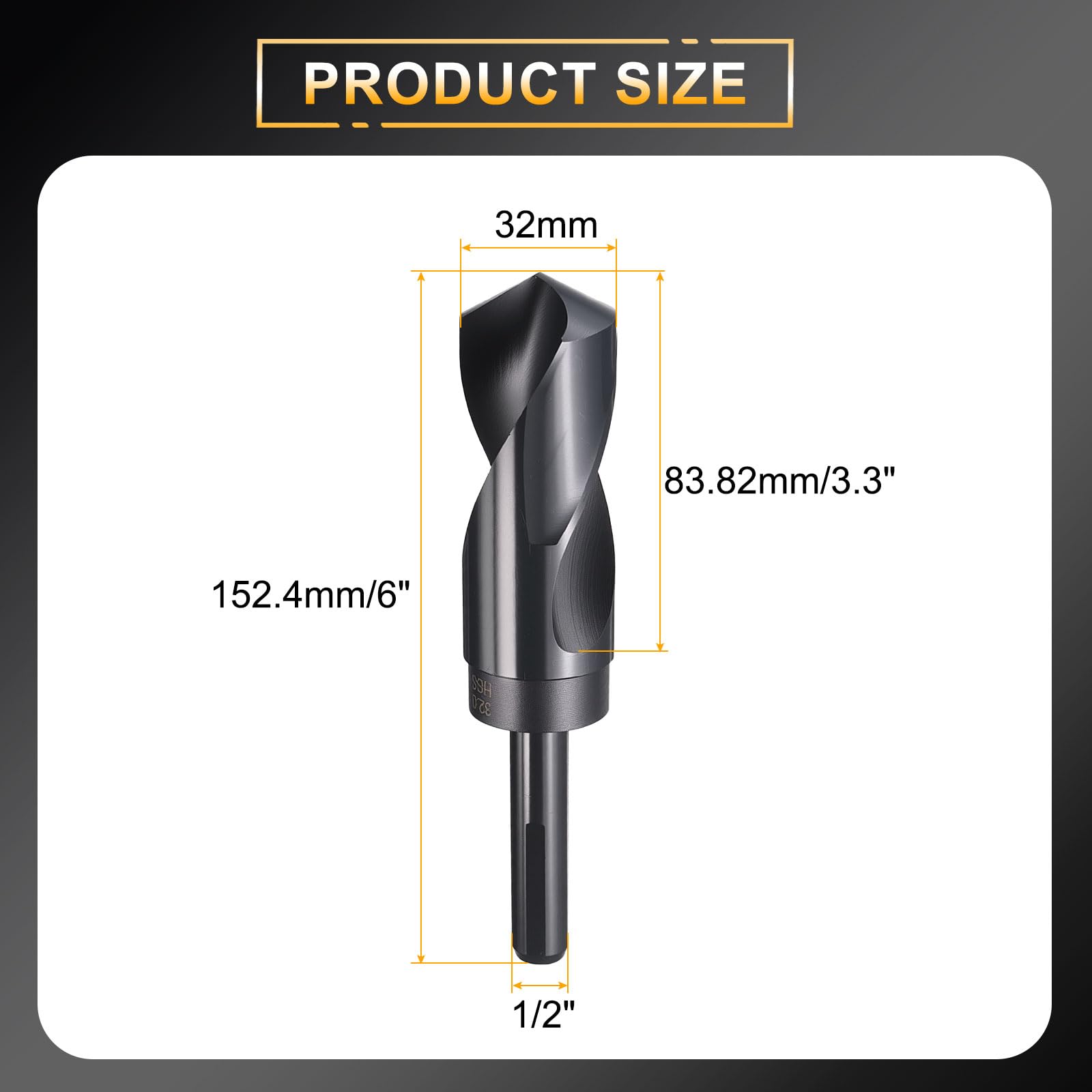 sourcing map Foret de 32 mm, tige réduite de 1,3 cm, 3 plats, en acier rapide 4241, pointe standard à 118°, pour plastique, bois, cuivre, aluminium, fer, métal souple moyen