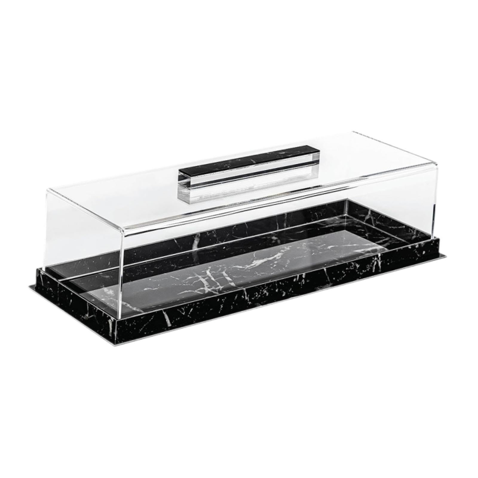 Vitrina de pastelería Vitrina de panadería Soporte para pasteles Tapa transparente Soporte llamativo para bodas y celebraciones de postre Bandeja, Negro, 35.5x12.7x9cm