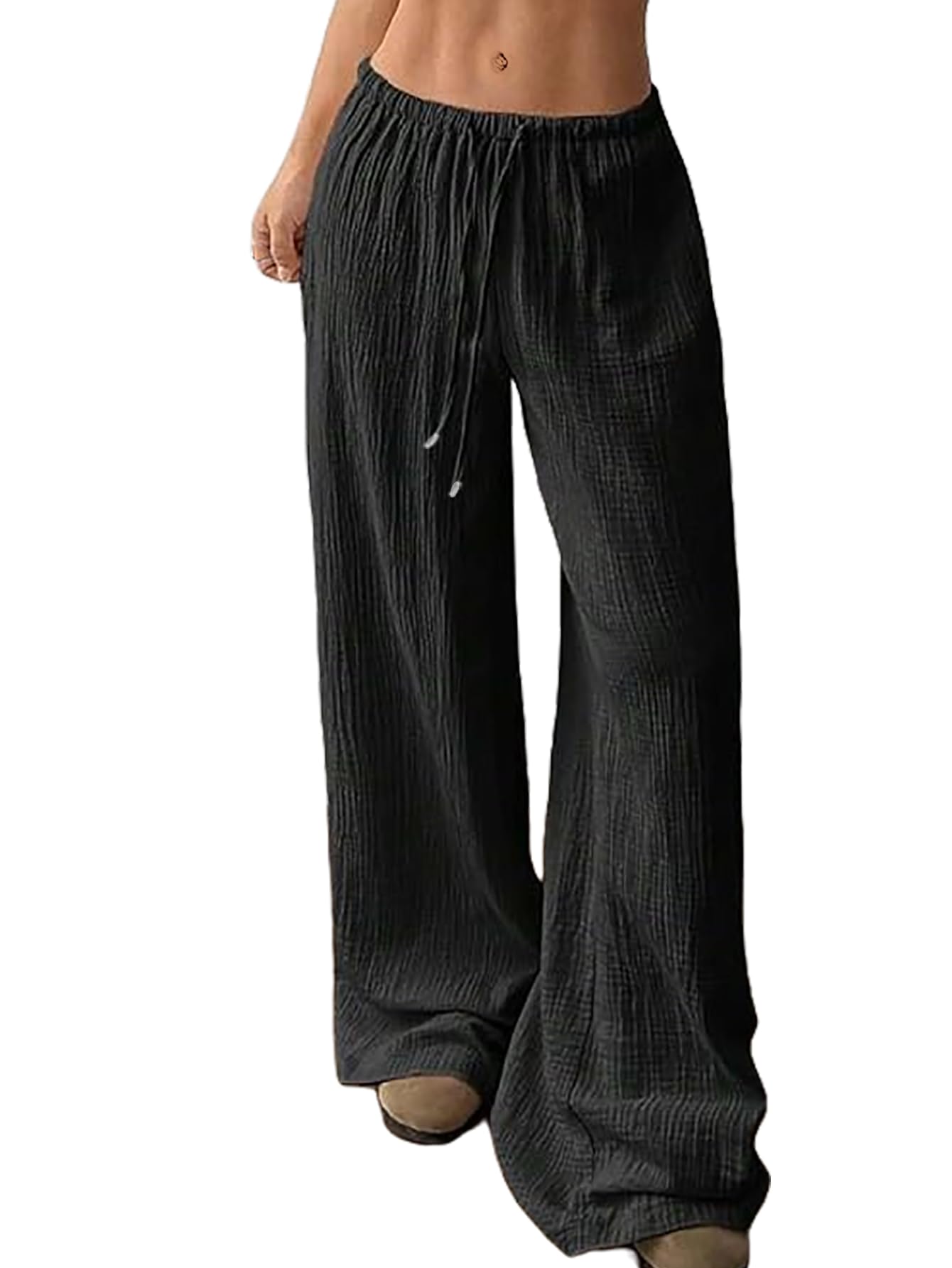 SHENHE Womens Wide Leg Palazzo Pants Drawstring Waist Wide Leg Vacation Travel Flowy Trousers
