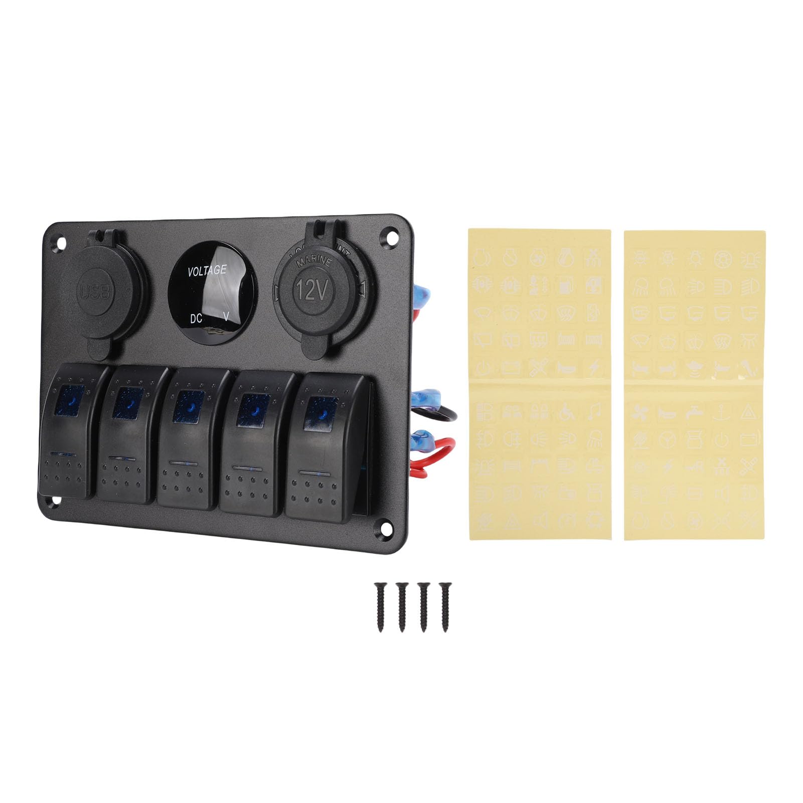 Pannello Interruttori a Bilanciere a 5 Gruppi Design Durevole per Auto, Camion, Barca Marina, Interruttori a Levetta ON/OFF, Retroilluminazione Blu per un Comodo Controllo