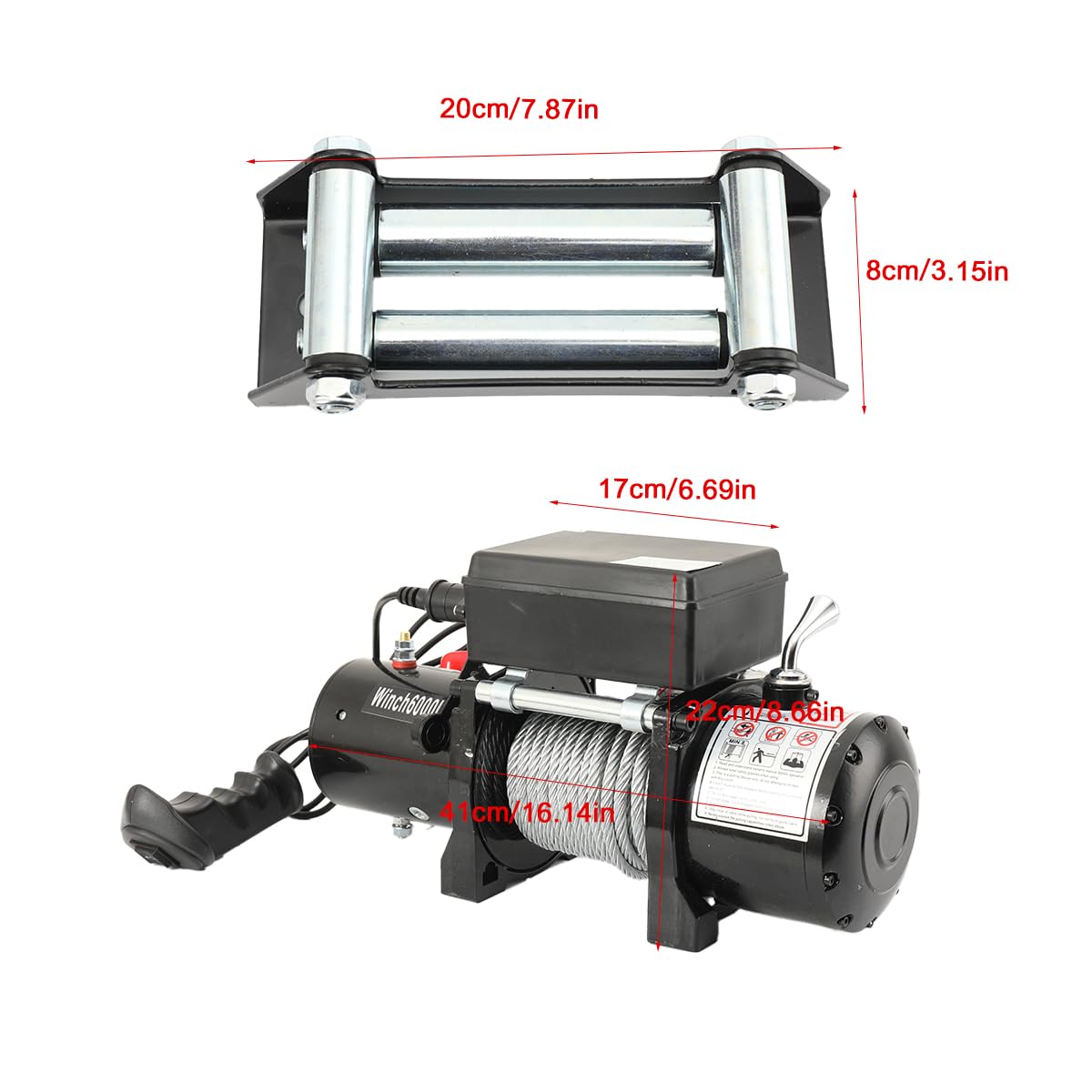 Elektrische Seilwinde 12V, 6000lbs/2722kg, mit Funkfernbedienung | 1600W Motorwinde Seilzug Elektrowinde, mit 12m Seil, für ATV UTV, LKW, Nutzfahrzeuge, Anhänger, Offroadwinde