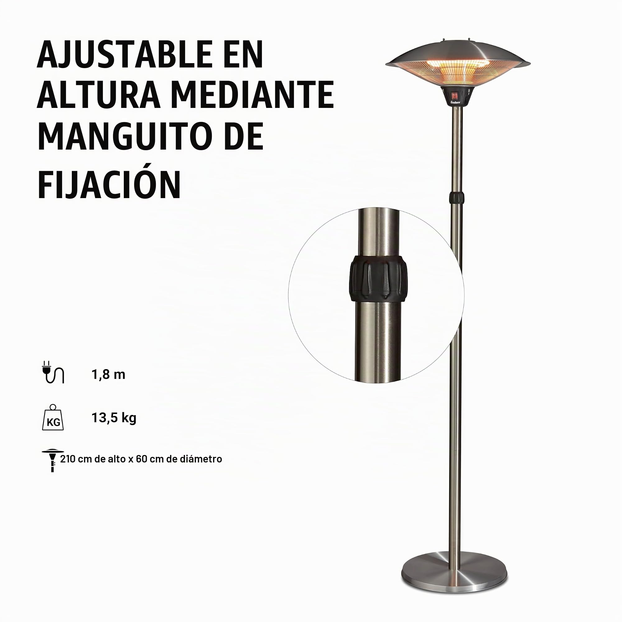Enders Barcelona Estufa electrica pequeña con infrarrojos de pared - Lampara infrarrojos eléctrica y negra para exterior e interior para terrazas y jardín de invierno como lámpara de pie #4906