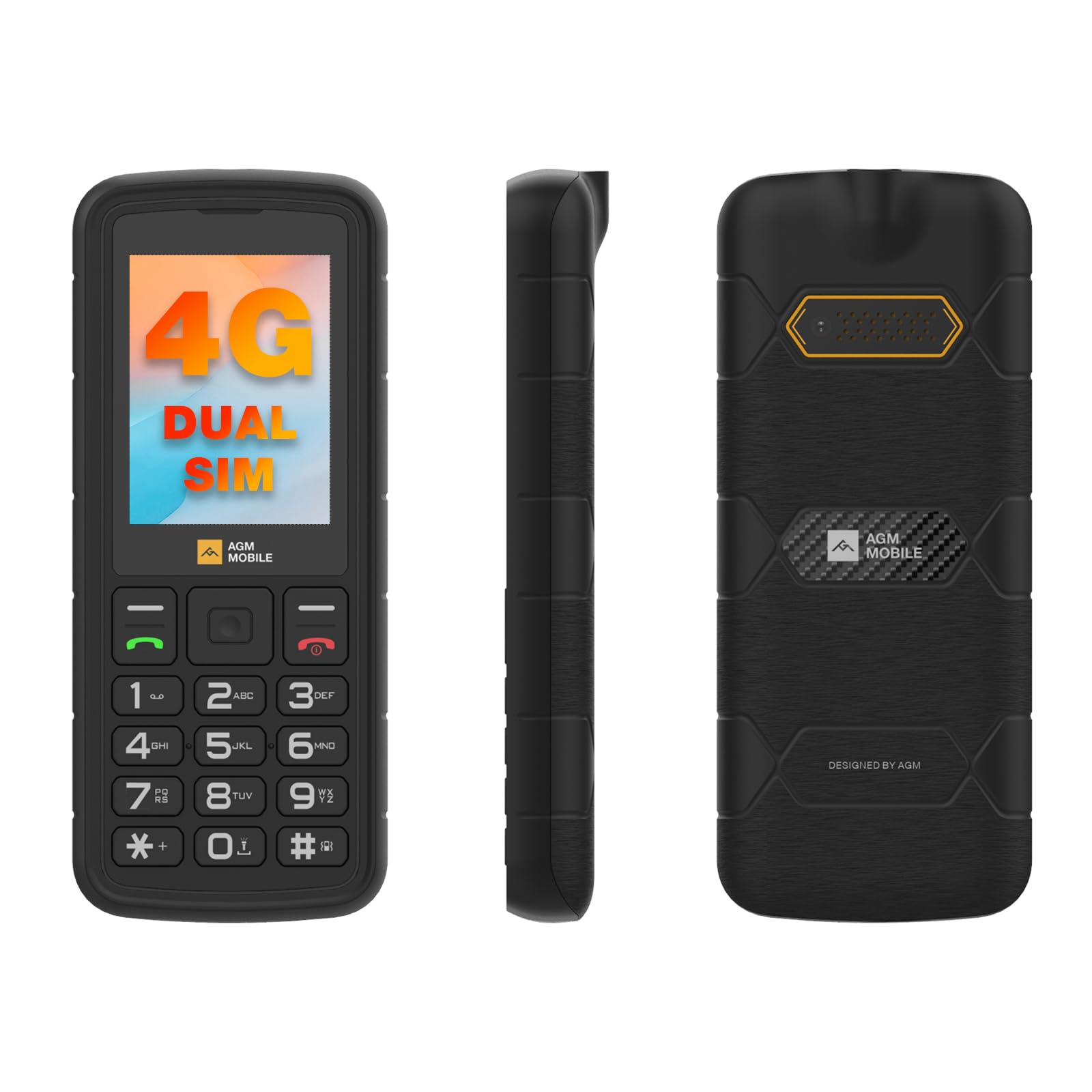 AGM M9 Feature Phone, 4G LTE Unlocked - T-Mobile Compatible, 3 Card Slots/128GB TF Expand, IP68 Waterproof/Drop-Proof, Large Buttons & Font, Speed Dial, Rugged Basic Cellphone with FM Radio/Flashlight