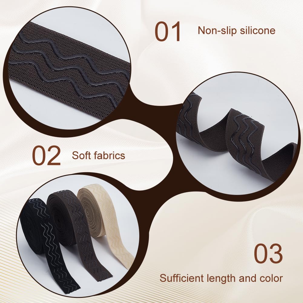 FREEBLOSS 15 Yards Silicone Gripper Tape Non-Slip Silicone Elastic Grip Tape 3 Colors Elastic Bobbin Knitted Silicone Elastic Gripper Band Tape for Clothing Sewing Projects - Image 3
