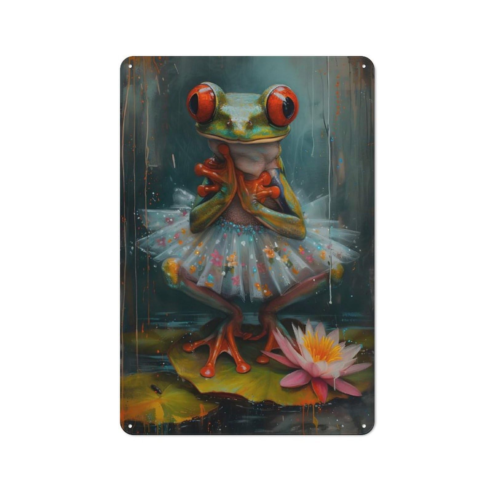 Junmoney Frog Ballerina Oil Painting Shop Front Style Metal Wall Decor 30X20cm, Cafe Metal Sign For Takeaway, Bar, Kitchen Or Counter Area