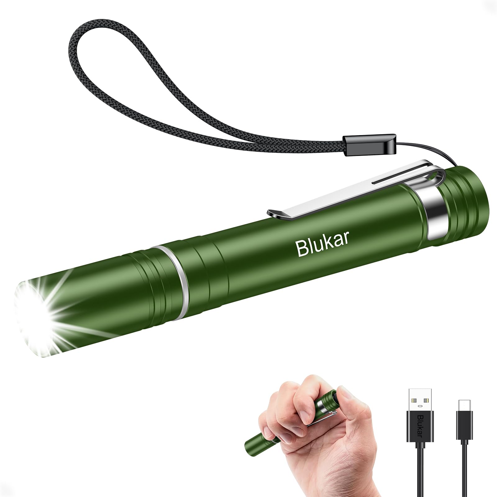 Blukar Mini Pen Torch Rechargeable-Super Bright Penlight with Pocket Clip
