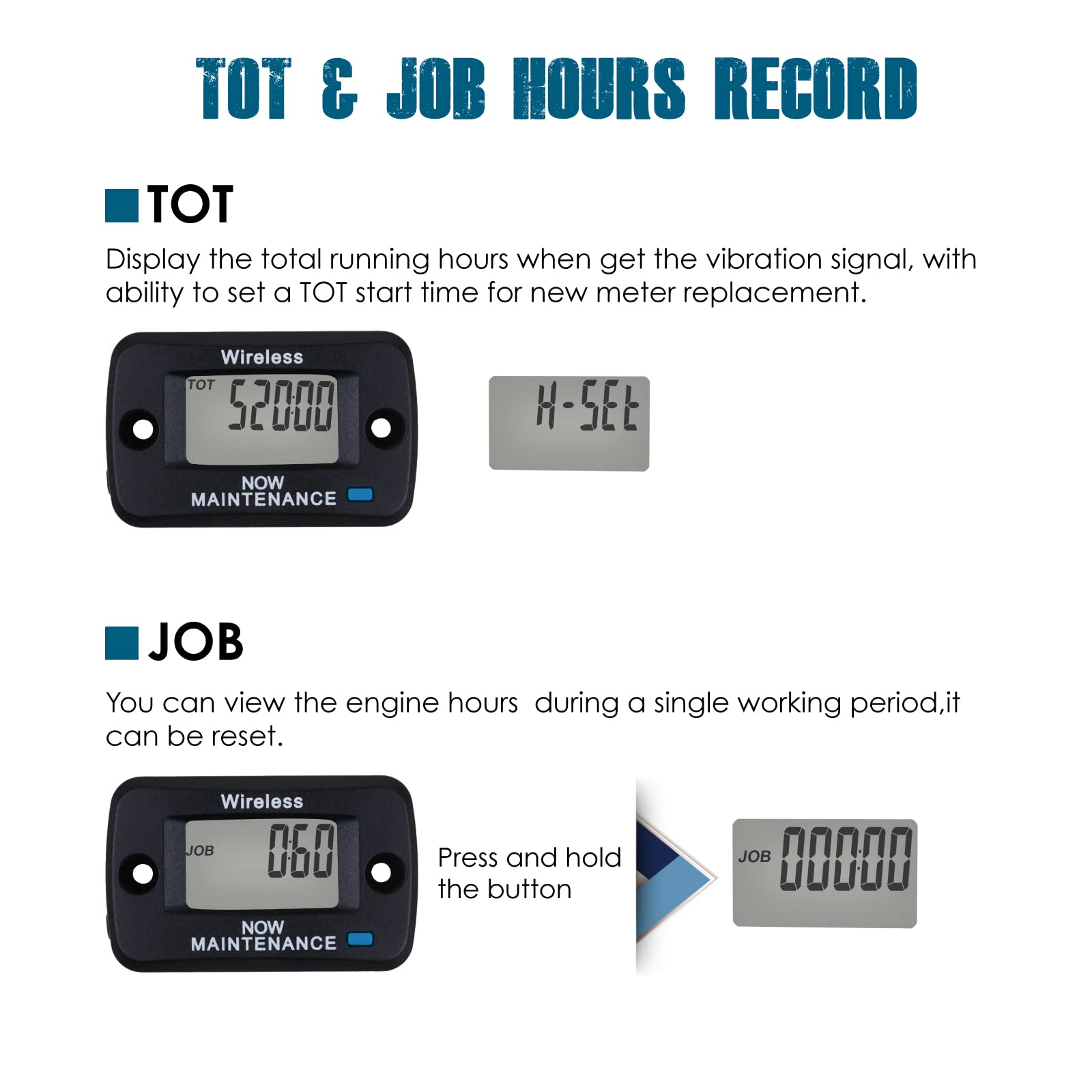 Runleader Contaore digitale attivato a vibrazione, promemoria di manutenzione, design wireless, adatto a qualsiasi motore a gas o diesel, funziona su tosaerba, generatore, compressore, spazzaneve