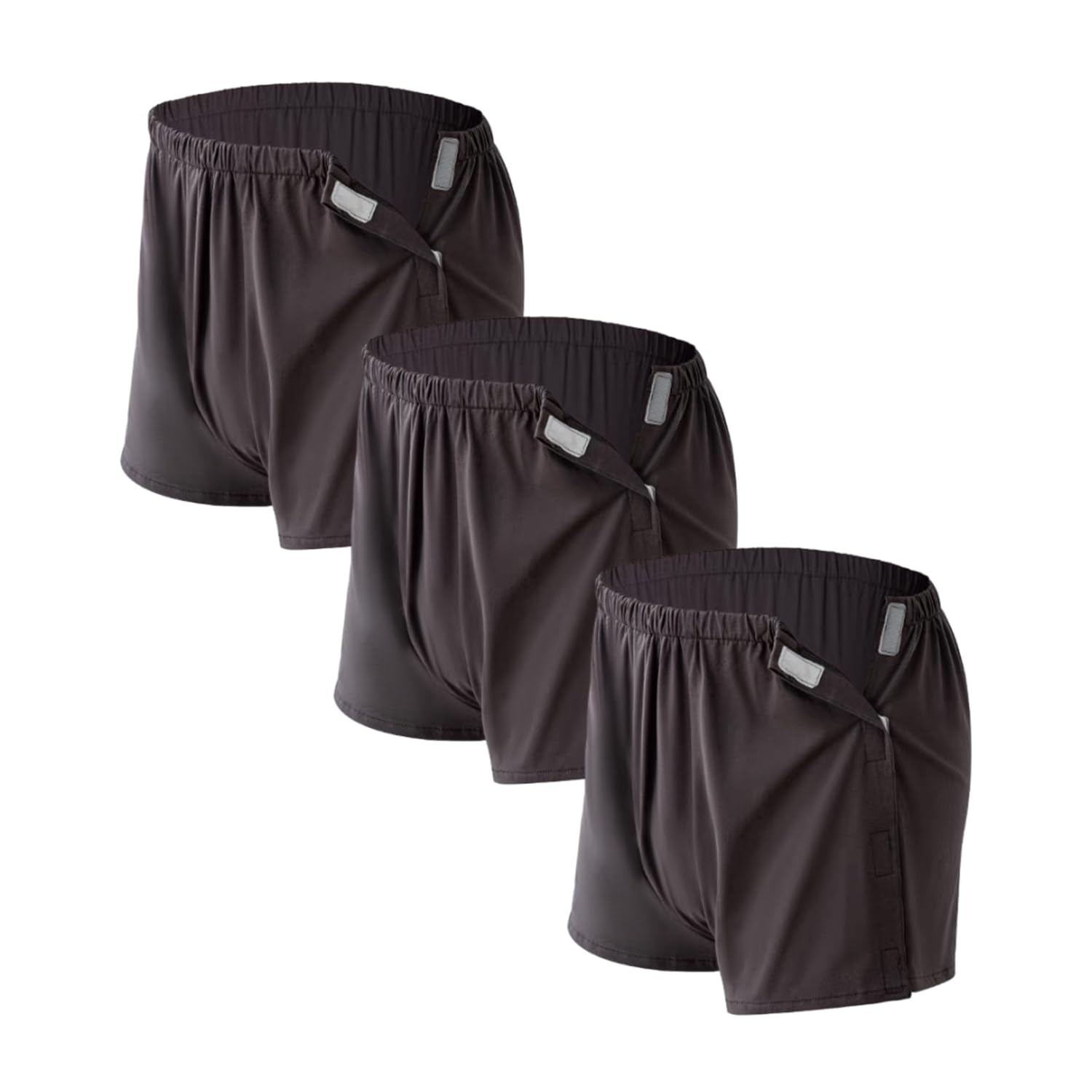 BOYUDZLTD 3 Pack Post Surgery Shorts for Men, Tear Away Shorts, Post Surgery Underwear, Disabled Adaptive Underwear (US, Alpha, Large, Regular, Regular, Brown)