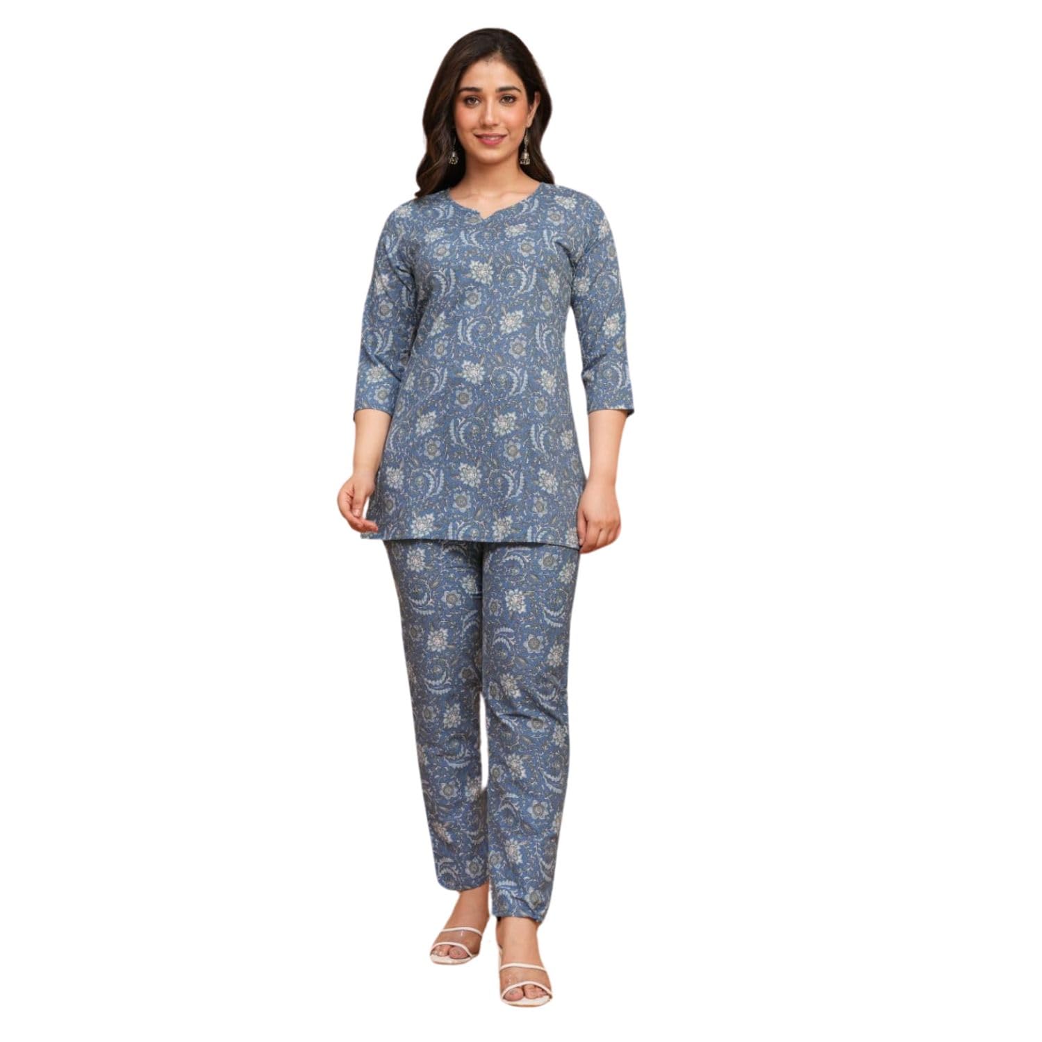 Women's Cotton Floral Printed Co-Ord Set 2 Piece Loungewear Kurta and Pant Set Comfortable-image-24