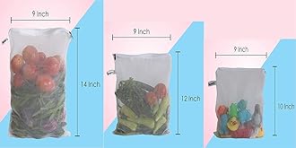 Beddify Set Of 24 Reusable Fridge Storage Bags For Vegetables and Fruits Dual Layer Mesh Net Multipurpose Multi-Size Kitchen Storage Bags Organizer with Sturdy Zipper (White)