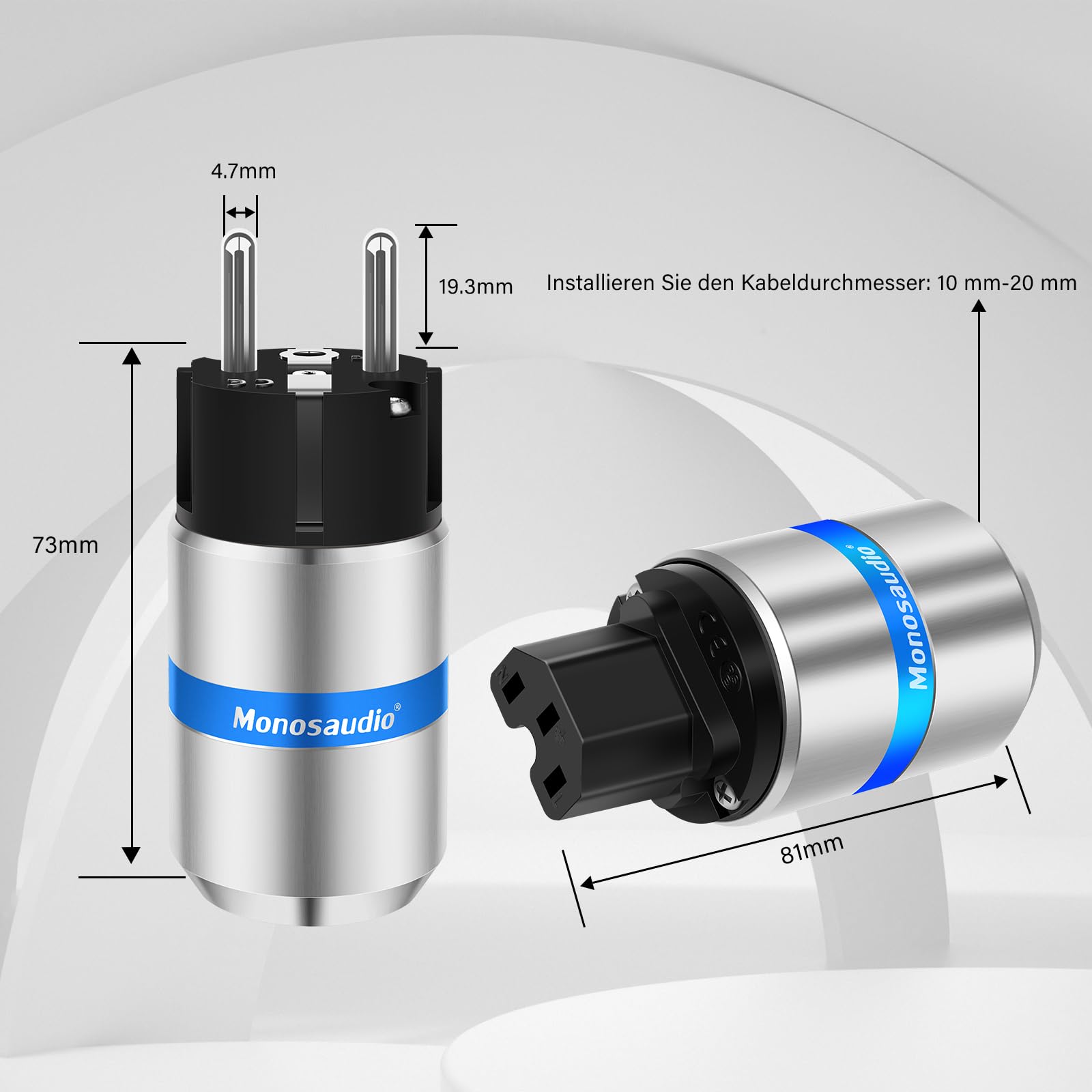 Monosaudio E106R/F106R High End HiFi spina EU con superficie rodiata, connettore di alimentazione Schuko IEC femmina Power Plug (One Pair placcato rodio)