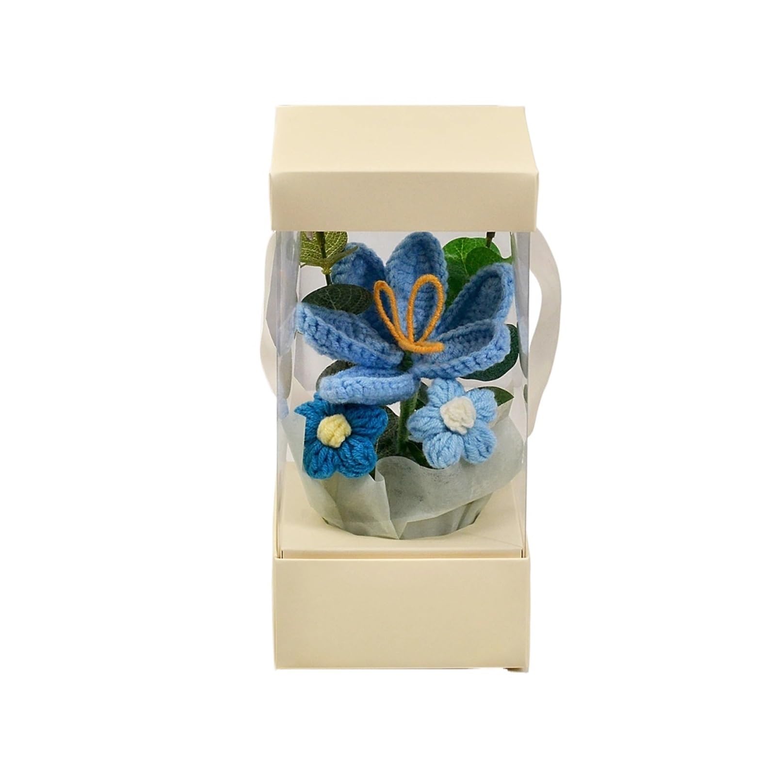 ZHSOAO Handmade Crochet Tulip Flower Bouquet In Gift Box, Knitted for Weddings Birthdays(Blue)