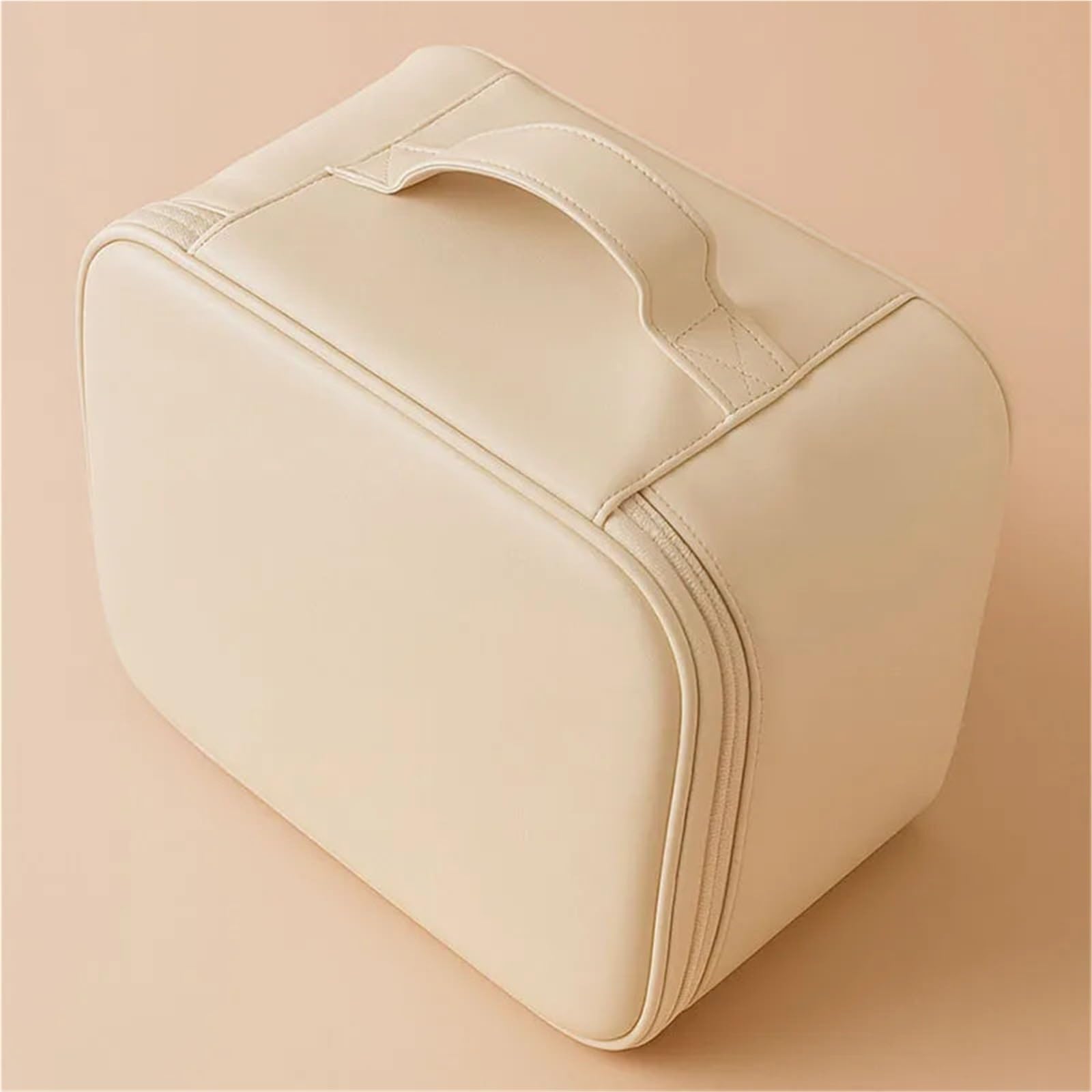 Borsa for Il Trucco per i Viaggi | Organizzatore di strumenti cosmetici for trucco in pelle PU con specchio(Beige White)