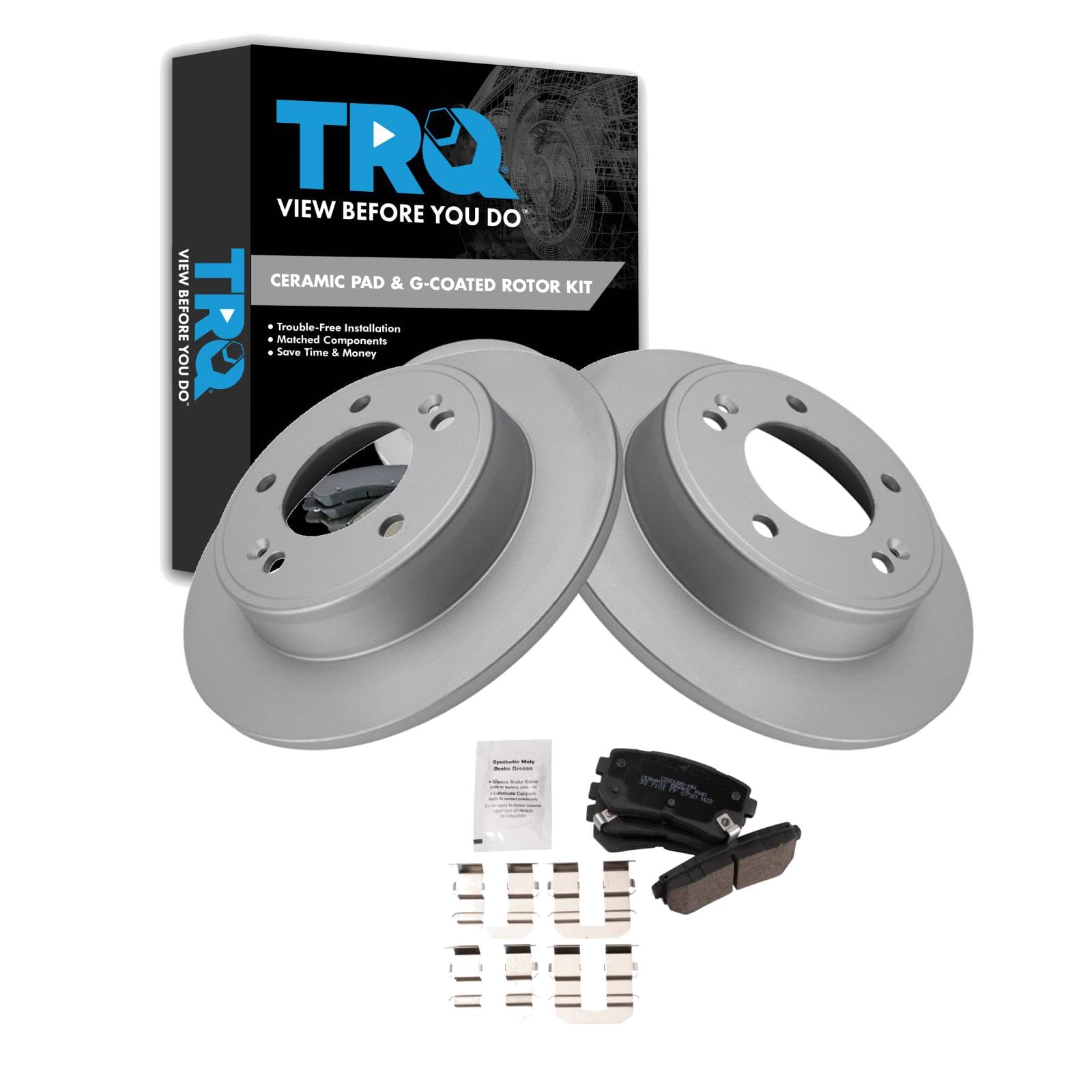 TRQ Rear Brake Pad and Rotor Set Ceramic Coated Rotors Compatible with 2018-2020 Hyundai Kona