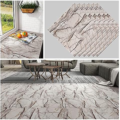 CHICHOME 6-Pack Marble Vinyl Flooring Tiles Cracked Peel and Stick Floor Tile Bathroom Waterproof Flooring 12''x12'' Self Adhesive Removable Stick on Floor Tile Sticky for Bedroom Kitchen Living Room Cover