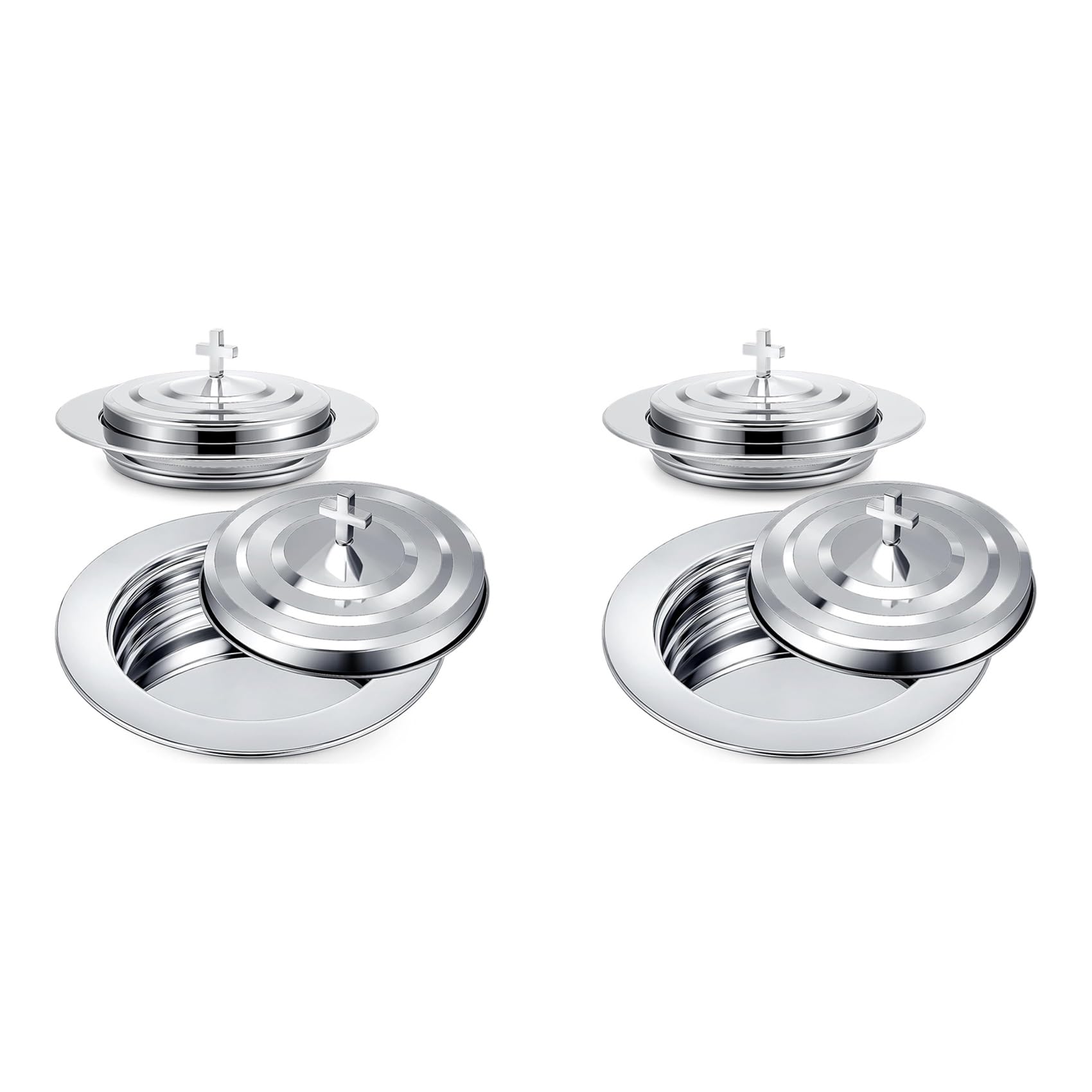 Hndhbfgrt 2X Silver Communion Set with Lid, Stainless Steel Bread Tray Plates for Churches, Holy Communion Tray with Cover, Church