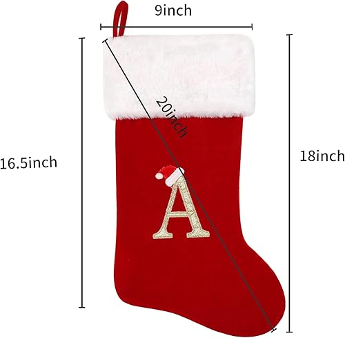 Miniatura 3 de Medias de Navidad con monograma de terciopelo rojo de 20 pulgadas con puño de felpa blanca súper suave, medias de Navidad bordadas personalizadas