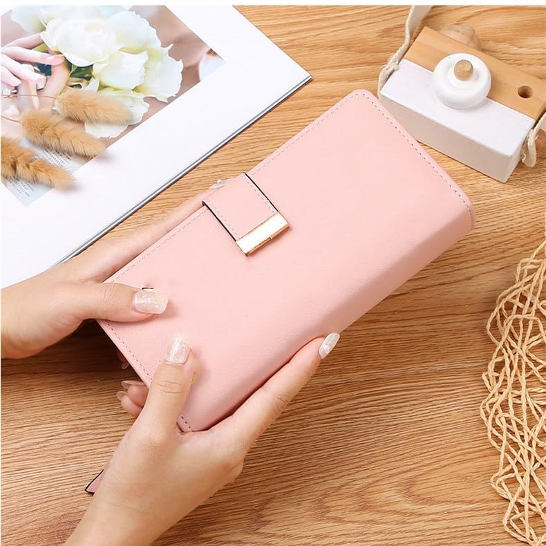 Long Leaf Bifold Wallet Leather Card Holder Purse Zipper Buckle Elegant Clutch Wallet Handbag for Women4
