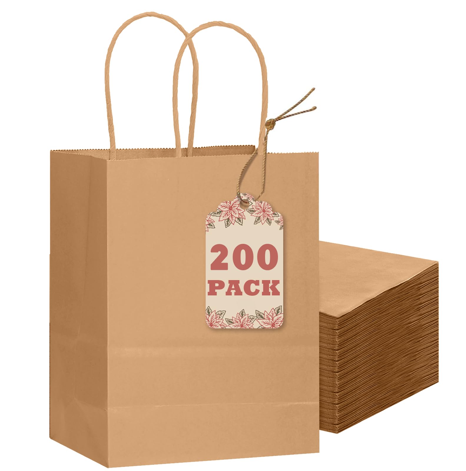 Gcardist 200 sacs-cadeaux marron avec poignées en vrac 21 x 15 x 8 cm (8,3" x 6" x 3,15"), petite taille, en papier kraft, plusieurs utilisations (21 x 15 x 8 cm, petite taille)