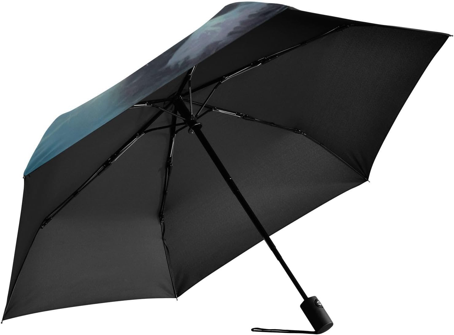 Painting Moose River Umbrella Auto Open Close, Windproof Automatic Travel Umbrella Compact with Case Pouch for Rain UV Protection Portable